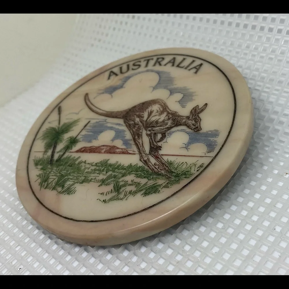 Marbcraft Coaster Handcrafted Marble Etched Kangaroo Souvenir Vintage Outback.